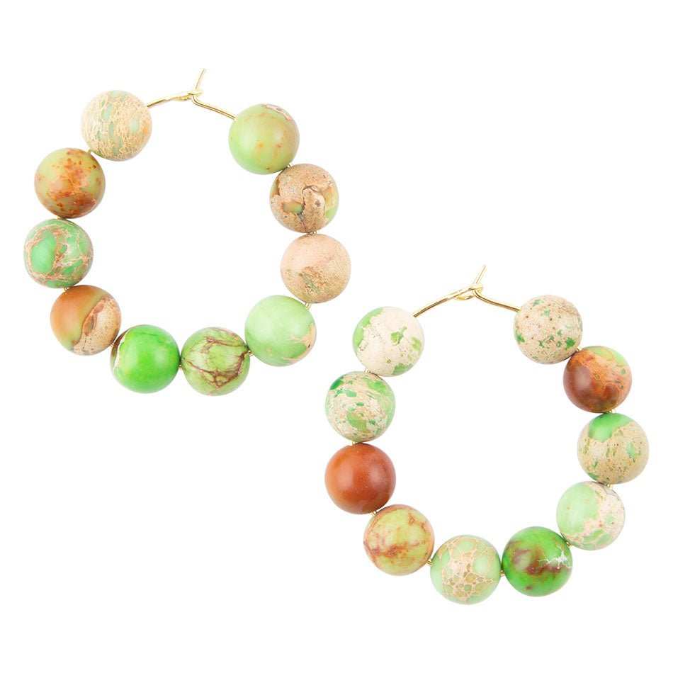 Green Jasper Stone Slide Hoop Earrings - Barse Jewelry - Flyclothing LLC