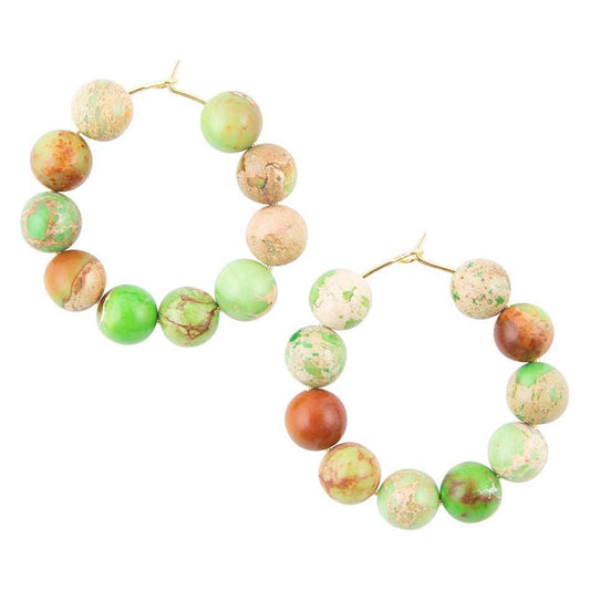 Green Jasper Stone Slide Hoop Earrings - Barse Jewelry - Flyclothing LLC