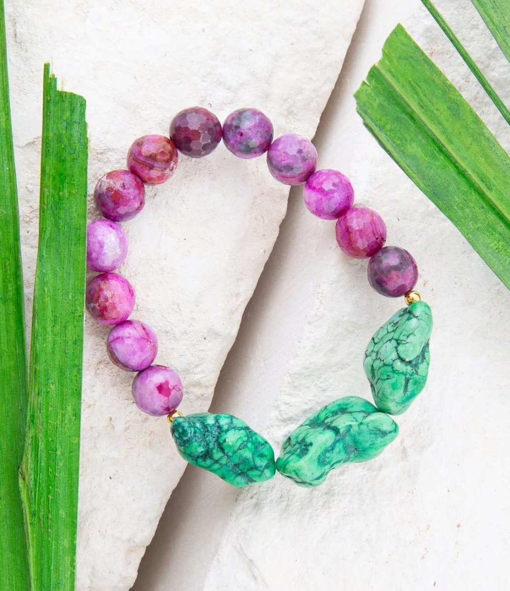 Pink Lace Agate Lime Golden Stretch Bracelet - Barse Jewelry - Flyclothing LLC