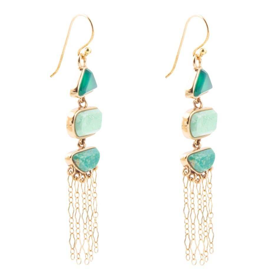 Green Multi Stone Golden Drop Earrings - Barse Jewelry - Flyclothing LLC