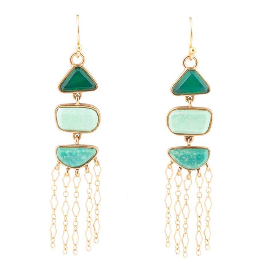 Green Multi Stone Golden Drop Earrings - Barse Jewelry - Flyclothing LLC