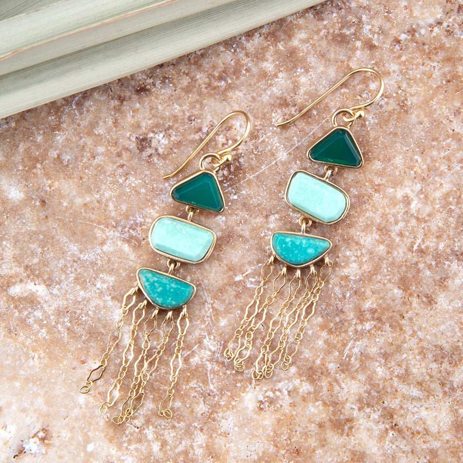 Green Multi Stone Golden Drop Earrings - Barse Jewelry - Flyclothing LLC
