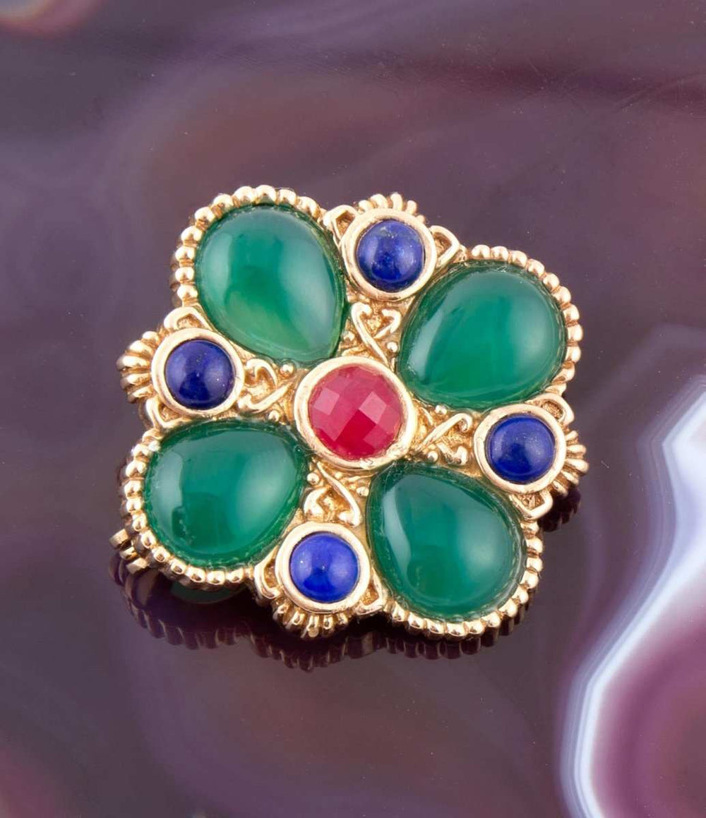 Green Onyx Mixed Stone Golden Brooche - Barse Jewelry - Flyclothing LLC