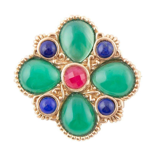 Green Onyx Mixed Stone Golden Brooche - Barse Jewelry - Flyclothing LLC
