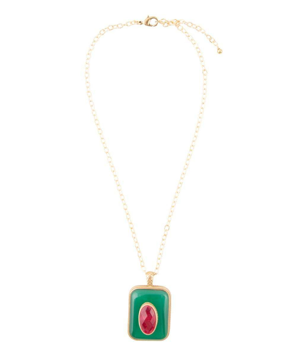 Green Onyx Stacked Red Quartz Golden Pendant Necklace - Barse Jewelry - Flyclothing LLC