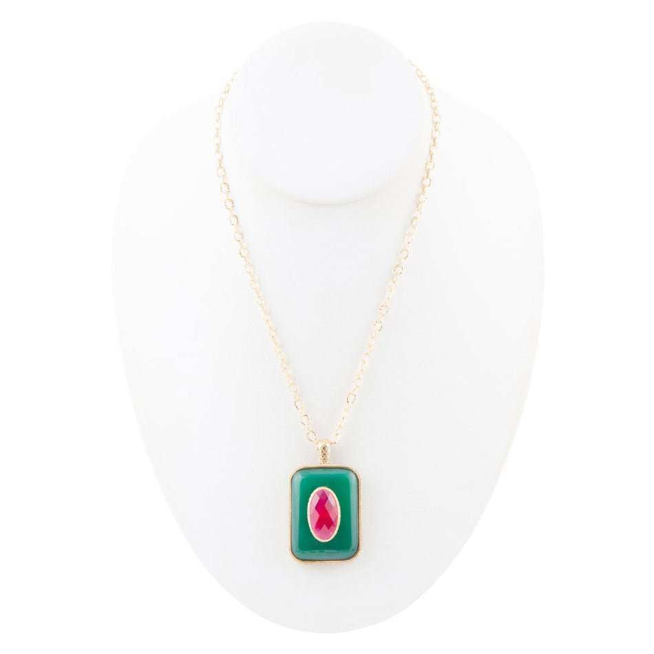 Green Onyx Stacked Red Quartz Golden Pendant Necklace - Barse Jewelry - Flyclothing LLC