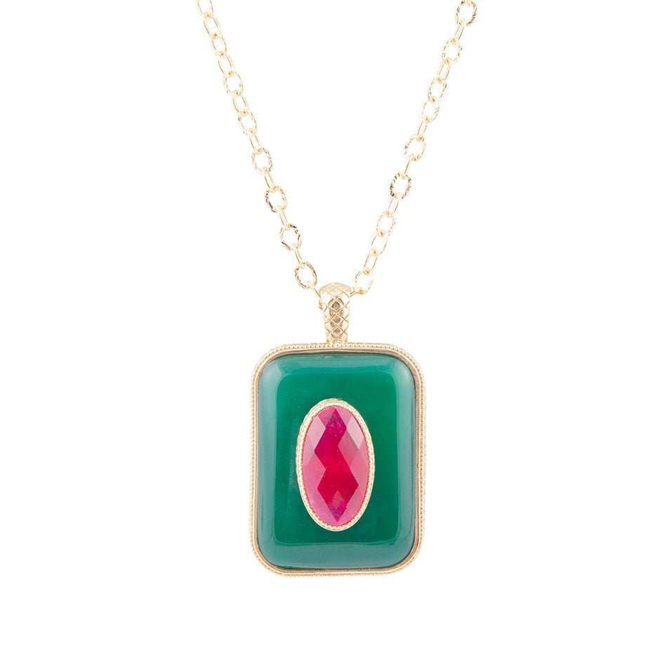 Green Onyx Stacked Red Quartz Golden Pendant Necklace - Barse Jewelry - Flyclothing LLC