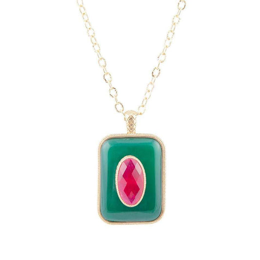 Green Onyx Stacked Red Quartz Golden Pendant Necklace - Barse Jewelry - Flyclothing LLC