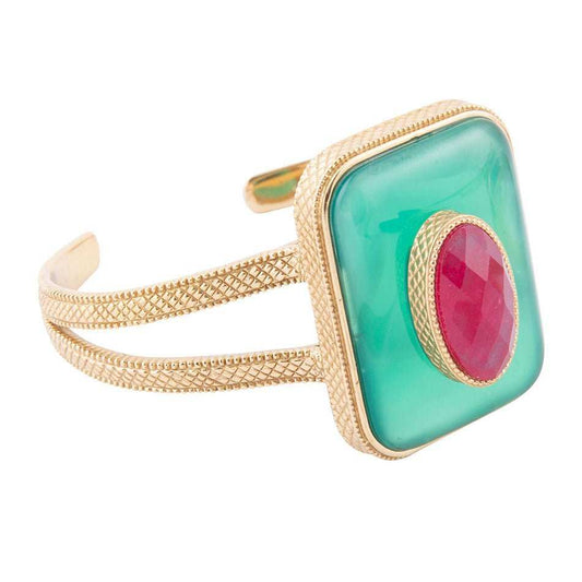 Green Onyx Stacked Red Quartz Golden Cuff Bracelet - Barse Jewelry - Flyclothing LLC