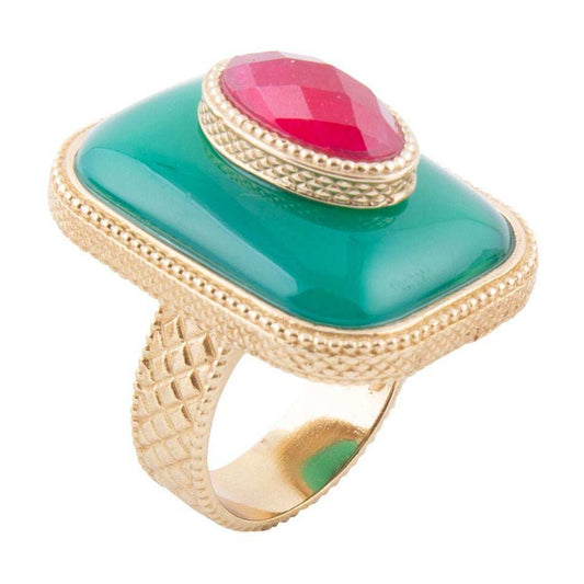 Green Onyx Stacked Red Stone Golden Statement Ring - Barse Jewelry - Flyclothing LLC