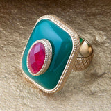 Green Onyx Stacked Red Stone Golden Statement Ring - Barse Jewelry - Flyclothing LLC