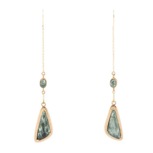 Green Seraphinite Golden Bronze Threader Earrings - Barse Jewelry - Flyclothing LLC