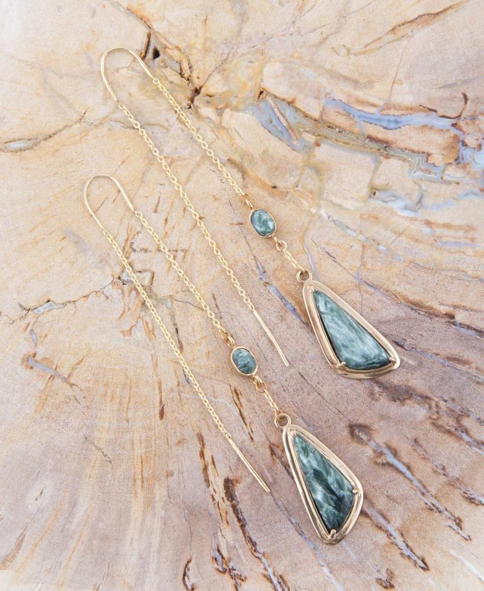 Green Seraphinite Golden Bronze Threader Earrings - Barse Jewelry - Flyclothing LLC