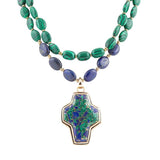 Green Malachite Azurite Cross Statement Golden Necklace - Barse Jewelry - Flyclothing LLC