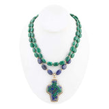 Green Malachite Azurite Cross Statement Golden Necklace - Barse Jewelry - Flyclothing LLC