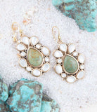 Green Turquoise and White Mother of Pearl Golden Bronze Drop Earrings - Barse Jewelry - Flyclothing LLC
