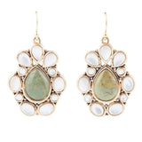 Green Turquoise and White Mother of Pearl Golden Bronze Drop Earrings - Barse Jewelry - Flyclothing LLC