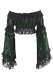 Daisy Corsets Green/Black Lace Smocked Flare Sleeve Peasant Top - Daisy Corsets - Flyclothing LLC