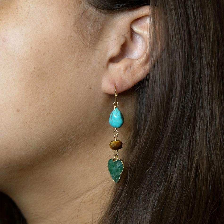 Grotto Green Agate Colorful Golden Drop Earrings - Barse Jewelry - Flyclothing LLC