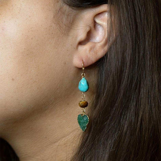Grotto Green Agate Colorful Golden Drop Earrings - Barse Jewelry - Flyclothing LLC