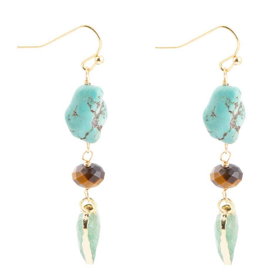 Grotto Green Agate Colorful Golden Drop Earrings - Barse Jewelry - Flyclothing LLC