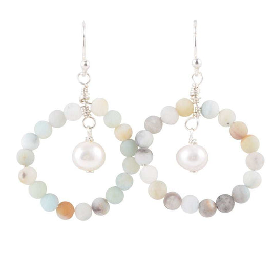 Halo Earring-Amazonite and Pearl - Barse Jewelry - Flyclothing LLC