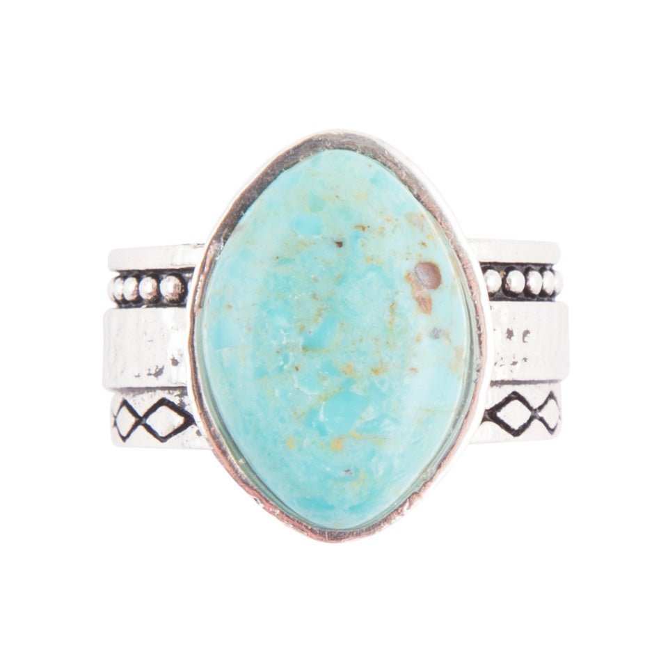 Hammered Big Sterling Silver and Blue Turquoise Ring - Barse Jewelry - Flyclothing LLC