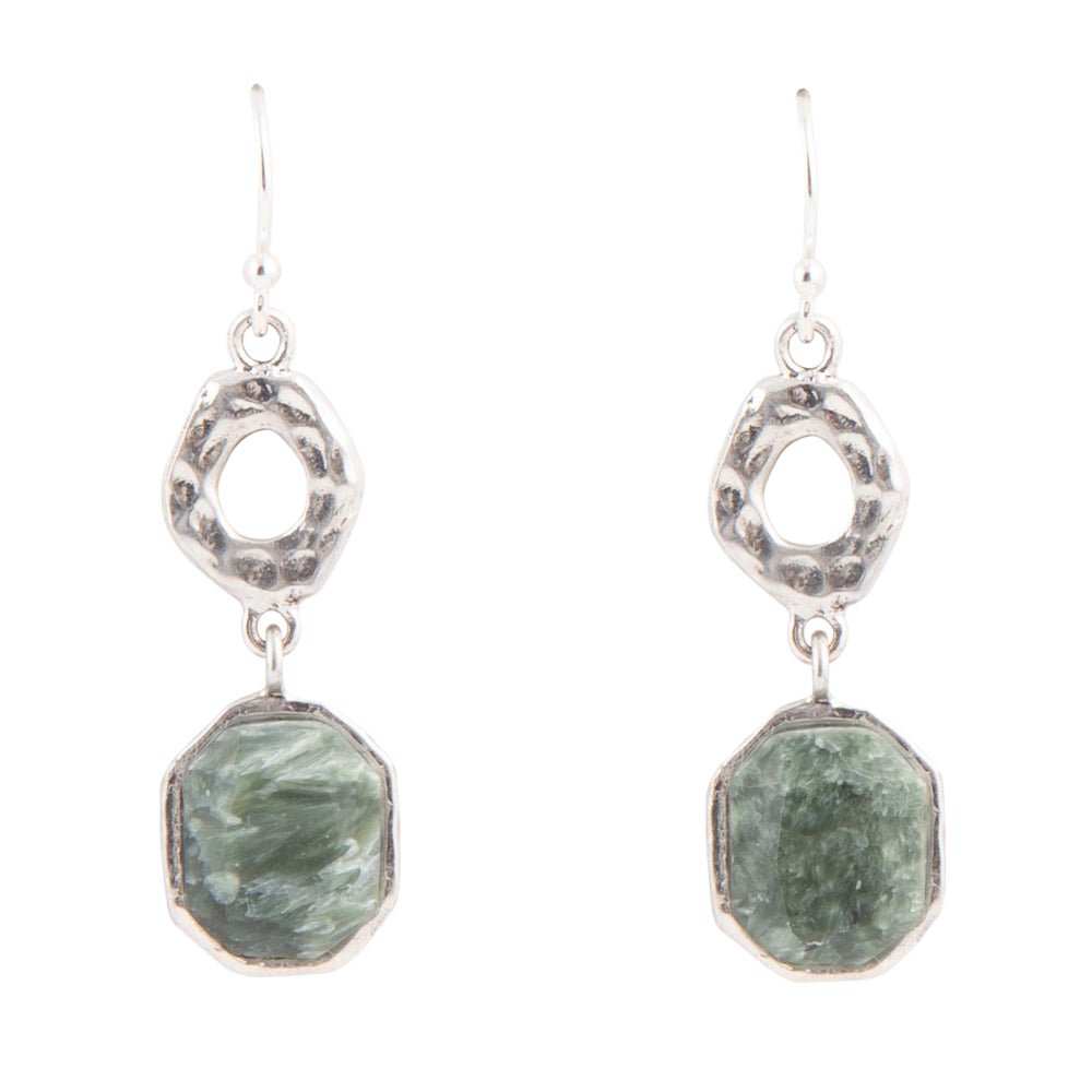 Hammered Green Seraphinite and Sterling Silver Drop Earrings - Barse Jewelry - Flyclothing LLC