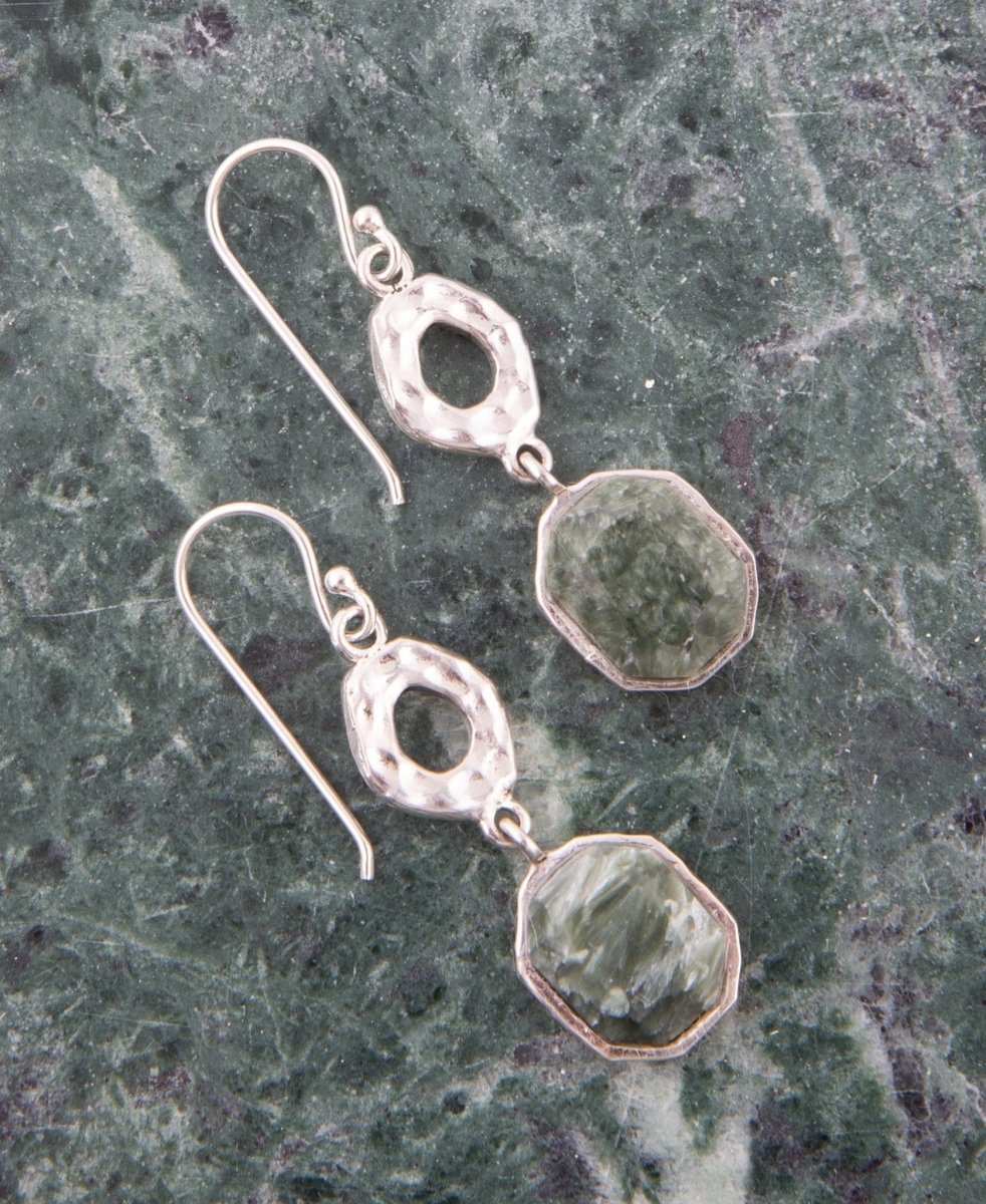 Hammered Green Seraphinite and Sterling Silver Drop Earrings - Barse Jewelry - Flyclothing LLC