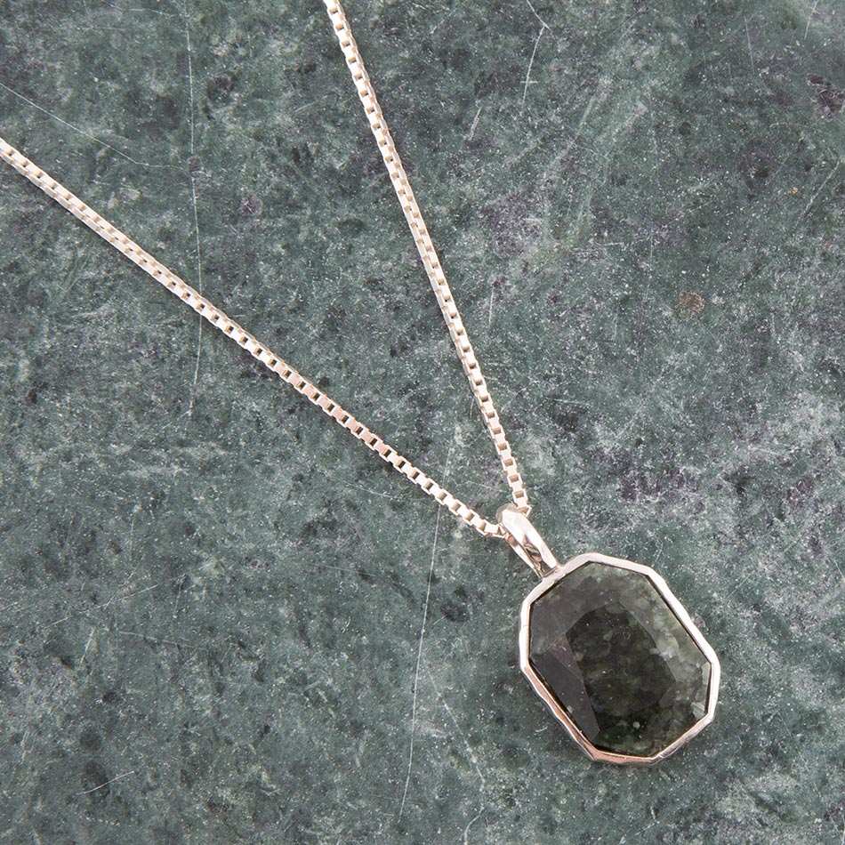 Hammered Green Seraphinite and Sterling Silver Pendant Necklace - Barse Jewelry - Flyclothing LLC