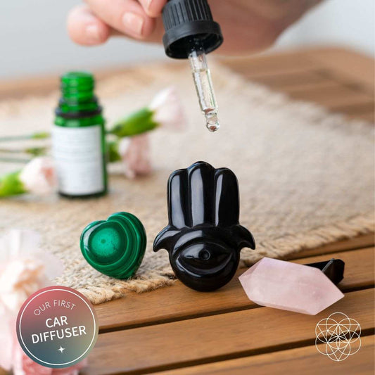 Hamsa Hand of Safe Travels: Aromatherapy Crystal Car Kit - Conscious Items - Flyclothing LLC