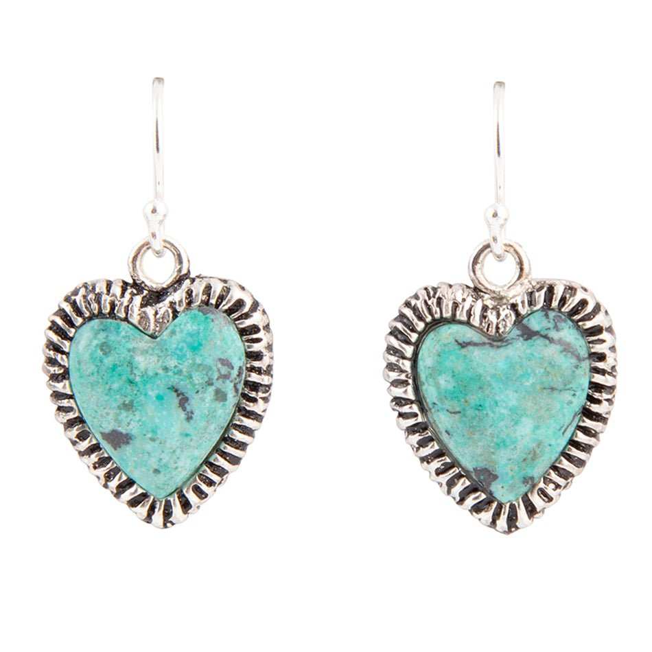 Heart Blue Chrysocolla Sterling Silver Drop Earrings - Barse Jewelry - Flyclothing LLC
