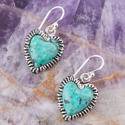 Heart Blue Chrysocolla Sterling Silver Drop Earrings - Barse Jewelry - Flyclothing LLC