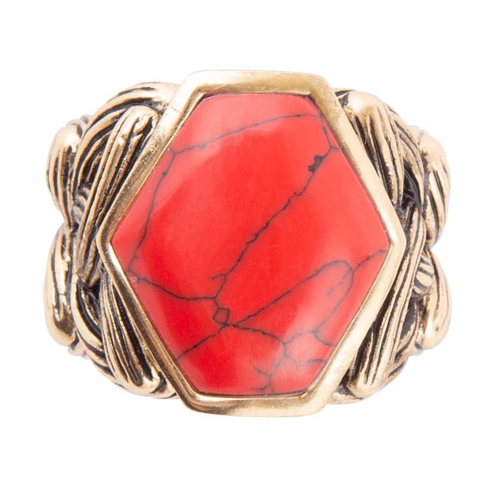Hexagon Red Howlite Ring - Barse Jewelry - Flyclothing LLC