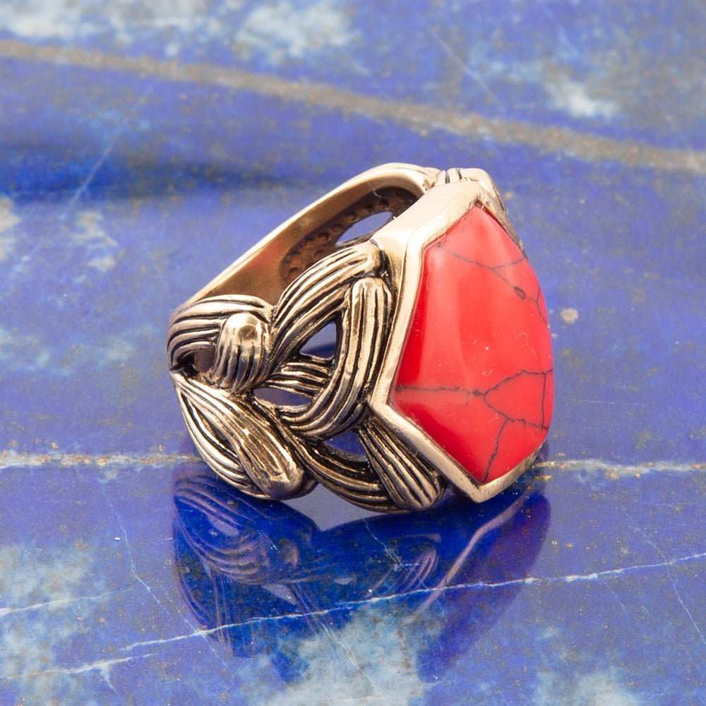 Hexagon Red Howlite Ring - Barse Jewelry - Flyclothing LLC