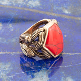 Hexagon Red Howlite Ring - Barse Jewelry - Flyclothing LLC