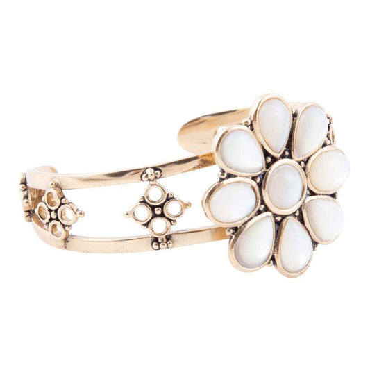 Hibiscus White Mother of Pearl and Golden Cuff Bracelet - Barse Jewelry - Flyclothing LLC