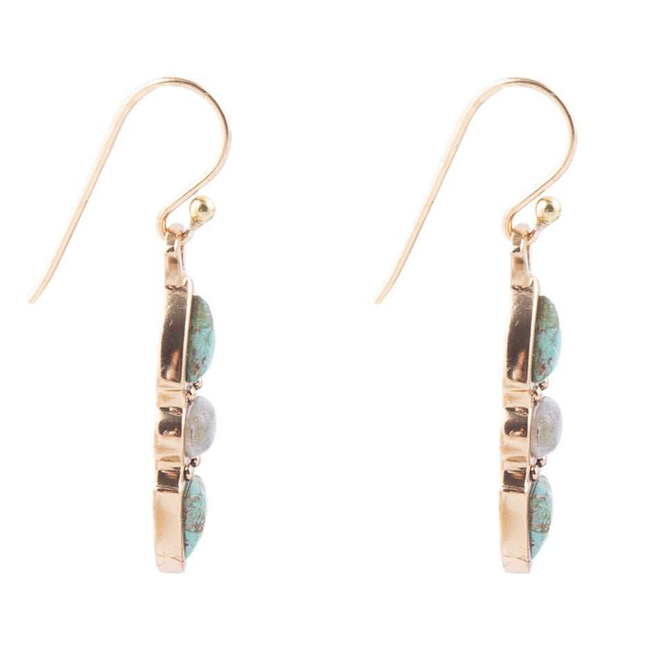 Blue Turquoise and Grey Labradorite Golden Drop Earrings - Barse Jewelry - Flyclothing LLC