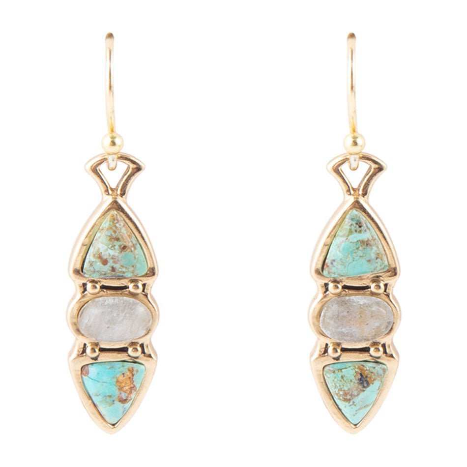 Blue Turquoise and Grey Labradorite Golden Drop Earrings - Barse Jewelry - Flyclothing LLC