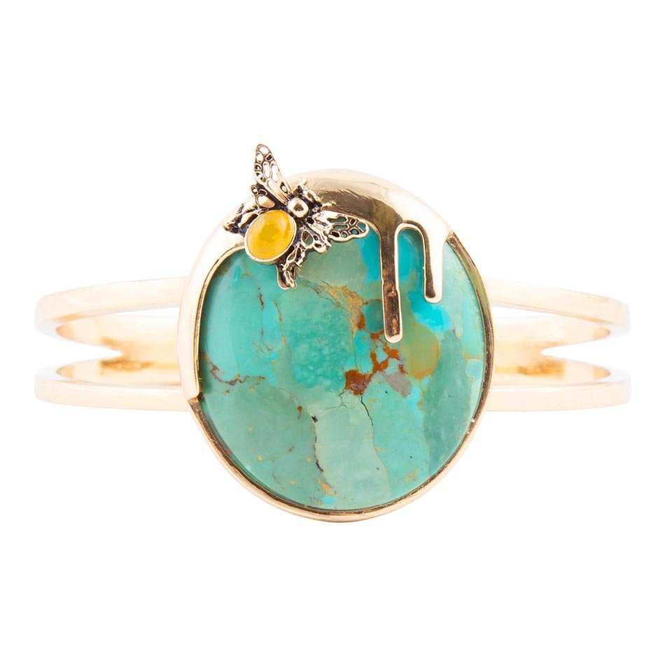 Honey Bee Blue Turquoise Golden Cuff Bracelet - Barse Jewelry - Flyclothing LLC