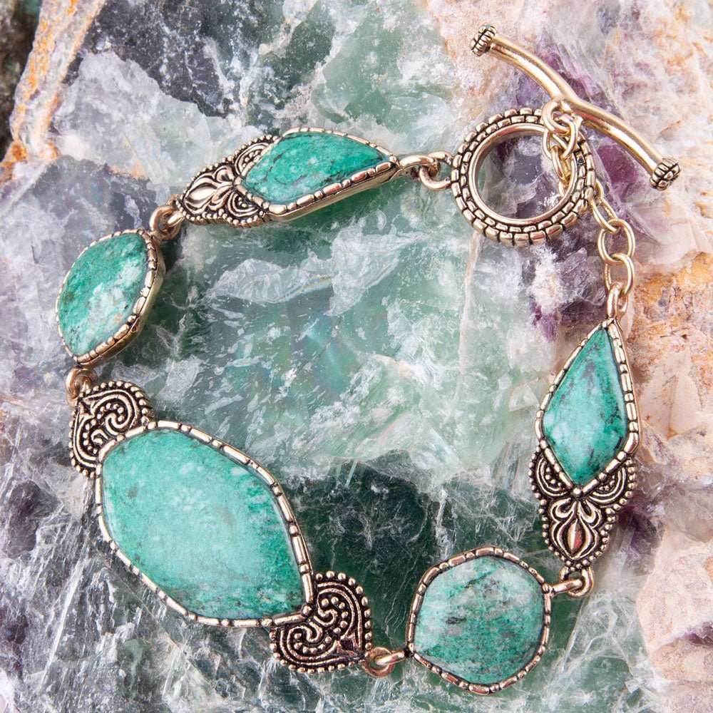 Ikkat Green Chrysocolla Golden Link Bracelet - Barse Jewelry - Flyclothing LLC