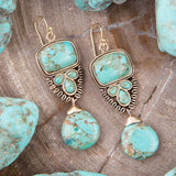 Imara Blue Turquoise and Golden Statement Earrings - Barse Jewelry - Flyclothing LLC
