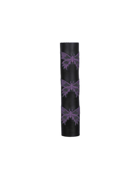 Black Leather Ponytail Wrap pruple Butterflies - Unik Just for Bikers - Flyclothing LLC