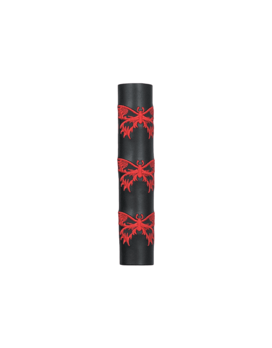 Black Leather Ponytail Wrap with Red Butterflies - Unik Just for Bikers - Flyclothing LLC