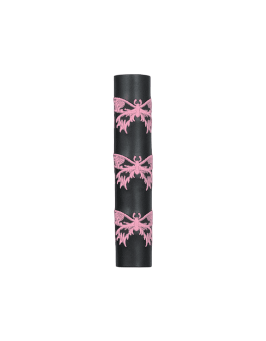 Black Leather Ponytail Wrap with Red Butterflies - Unik Just for Bikers - Flyclothing LLC