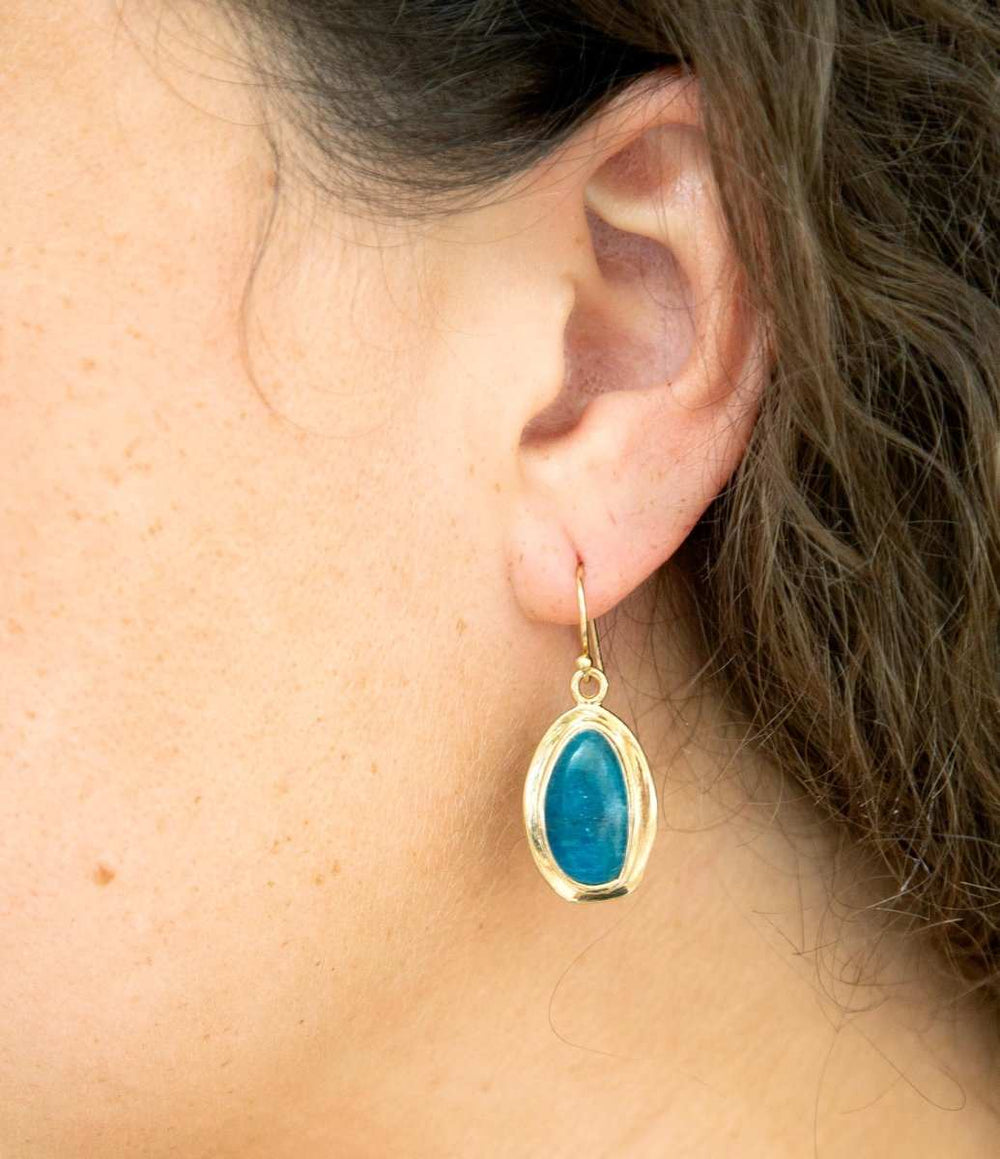 Impressions Blue Apatite Golden Drop Earrings - Barse Jewelry - Flyclothing LLC