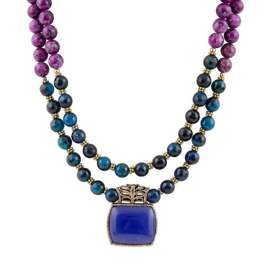 Indigo Blue Agate Pendant Statemen Golden Necklace - Barse Jewelry - Flyclothing LLC