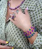 Indigo Blue Purple Agate Stack Golden Bracelet Set - Barse Jewelry - Flyclothing LLC