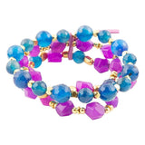 Indigo Blue Purple Agate Stack Golden Bracelet Set - Barse Jewelry - Flyclothing LLC
