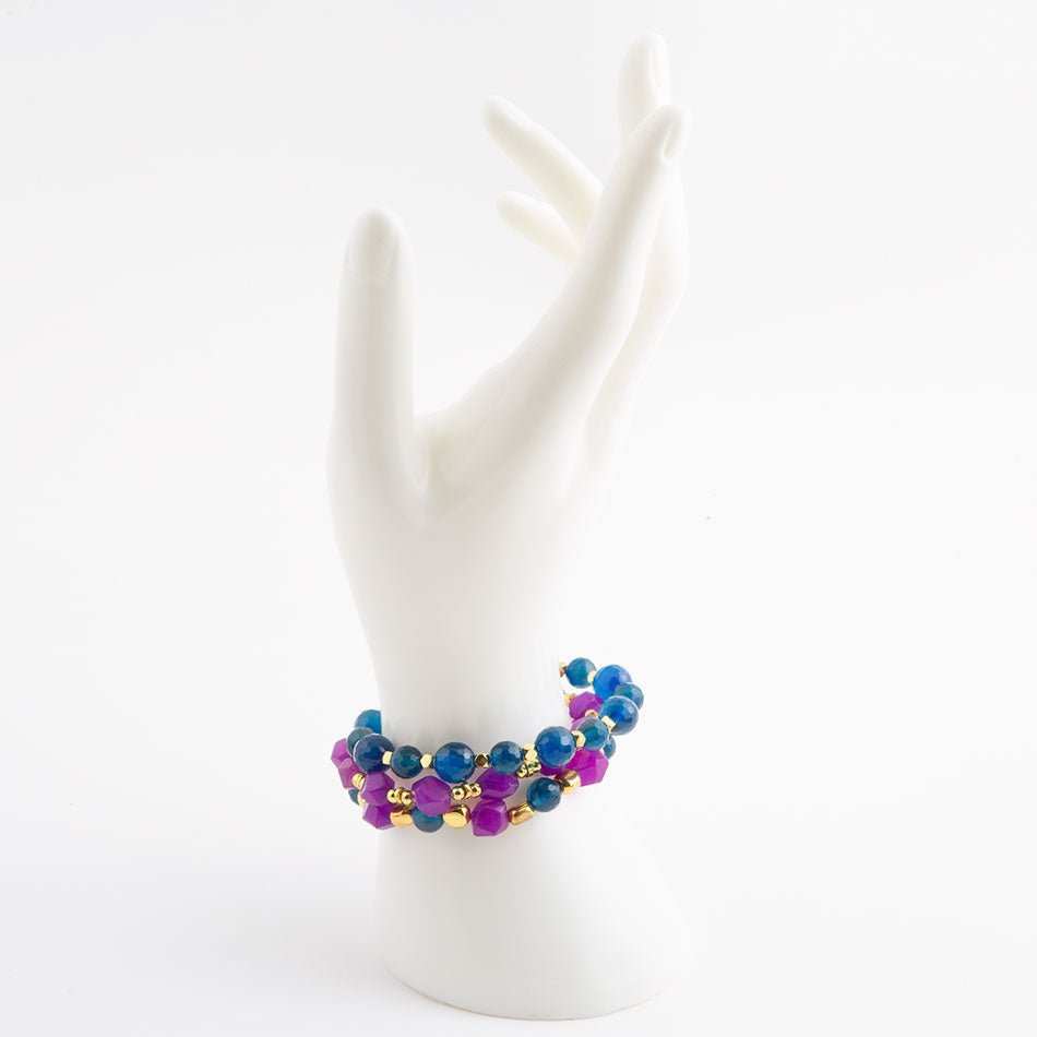 Indigo Blue Purple Agate Stack Golden Bracelet Set - Barse Jewelry - Flyclothing LLC